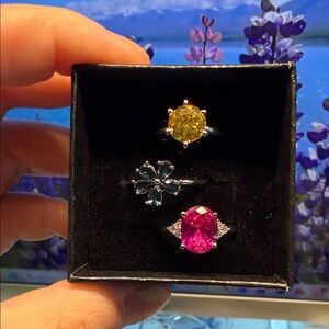 Cubic Zirconia Ring Bundle Adjustable Bands